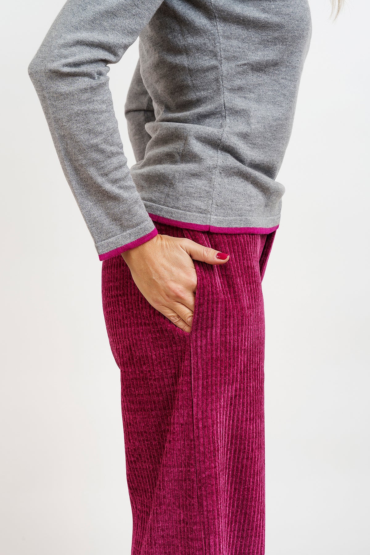 PANTALONE FIORENZA in velluto a coste burgundy